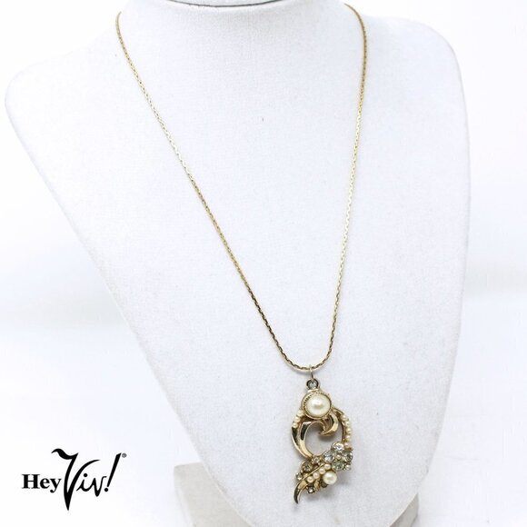 Vintage Pendant Necklace Faux Pearls and Rhinestones Deco Style - Hey Viv - Picture 4 of 5